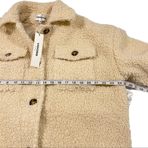 NWT Vigoss Sherpa Longline Shacket Size Medium Cream - Picture 8 of 11